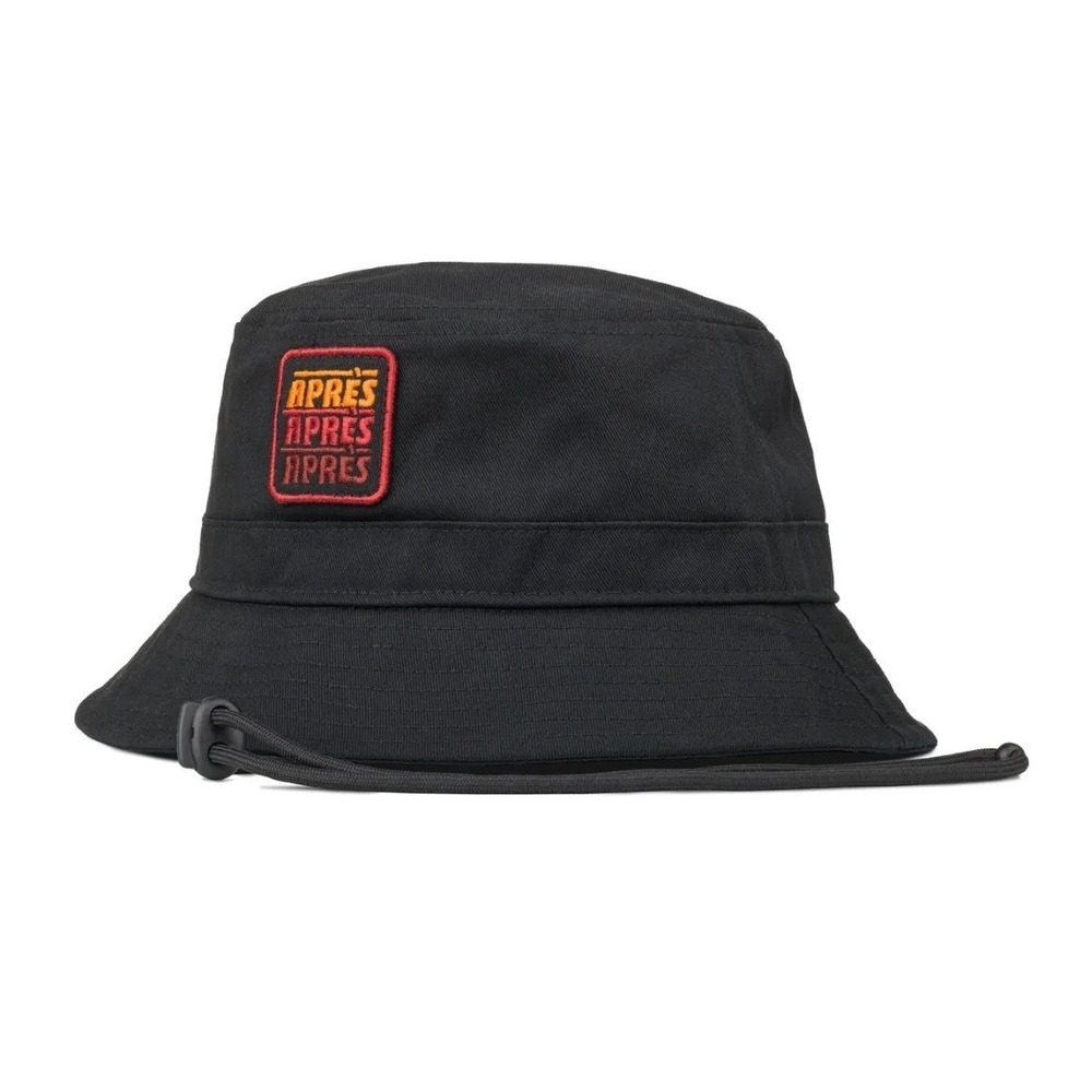 Flylow Hamilton Bucket Hat‎ Black Après Logo Adjustable Chin Strap Size S M Ski